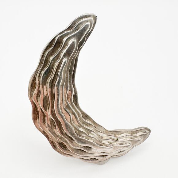 Sterling Silver Crescent Moon Brooch | Vintage Modernist Signed NR Designer Pin - Picture 5 of 14